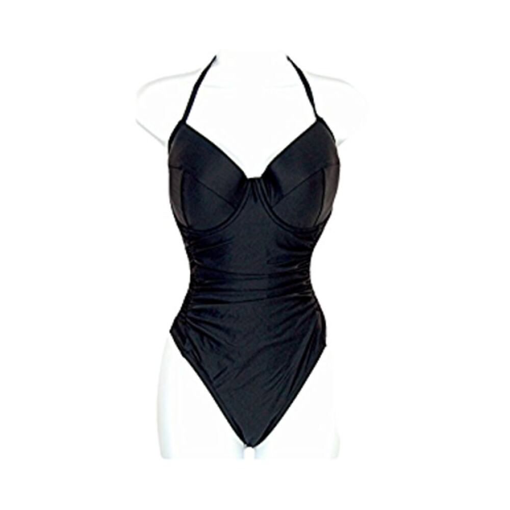 J. Crew Womens Size 2 Halter Underwire One Piece Swimsuit Black Ruched